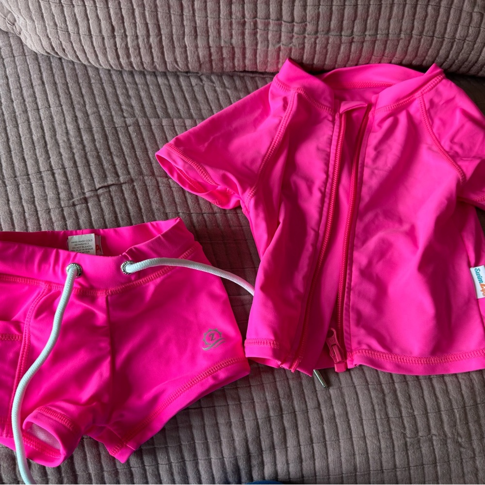 Vibrant Pink Kids Swim Rashguard Set